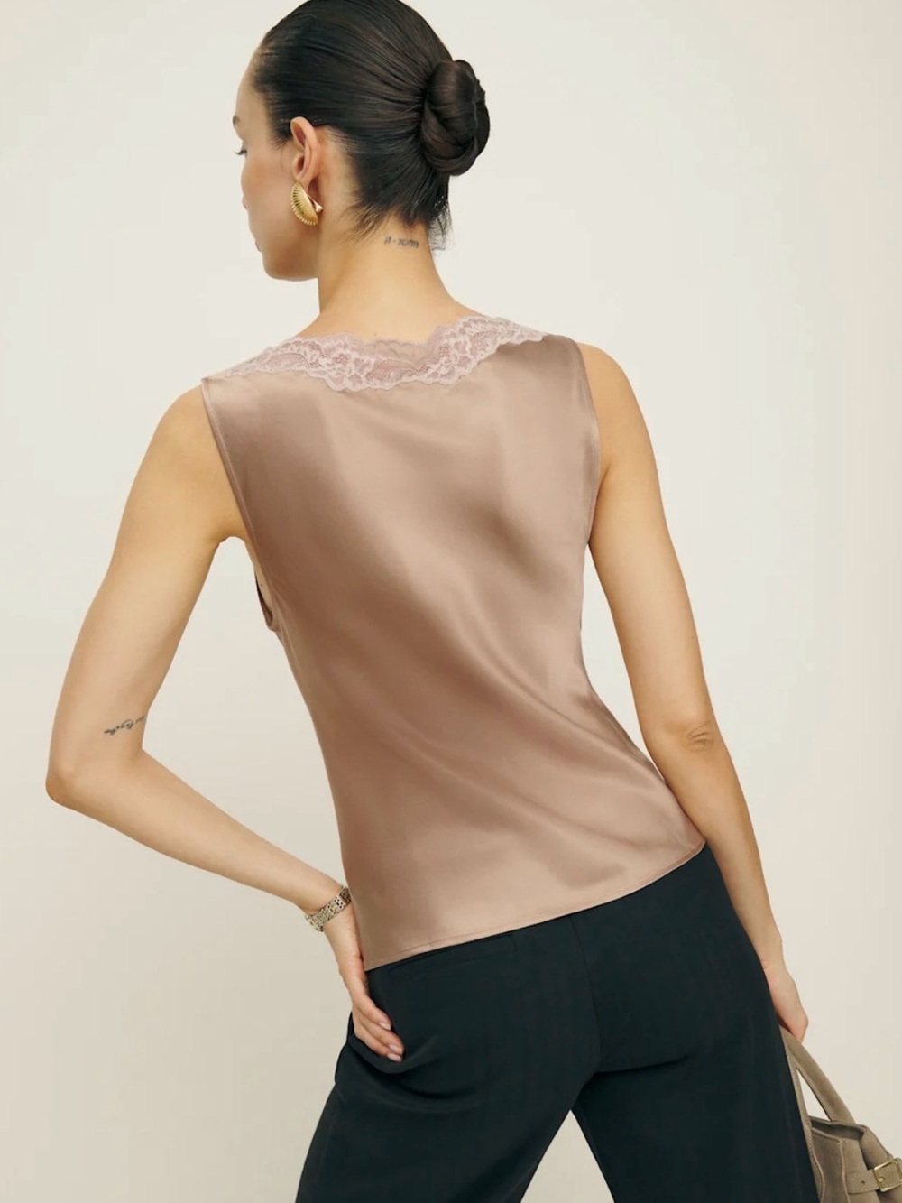Reformation Aliceyn Silk Top in Macadamia - Size 10 - Picture 3 of 6